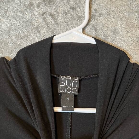 Clara Sun Woo Sz Medium Black Stretch Cold Shoulder Sharkbite Hem Tunic Top - Picture 3 of 6